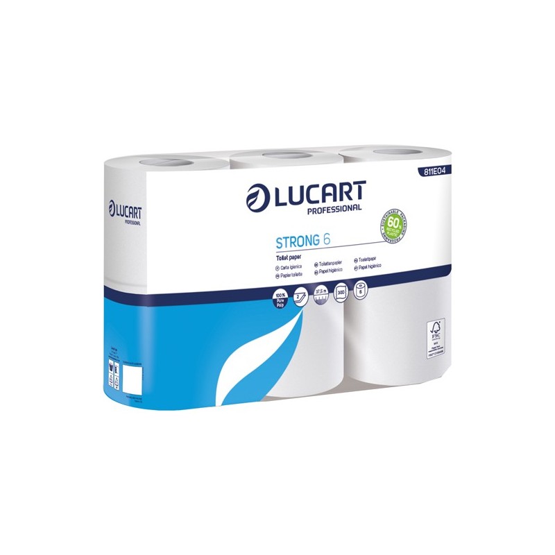 Carta igienica Strong 6 - 2 veli - 300 strappi - bianco - Lucart - pacco 6 rotoli - 98555