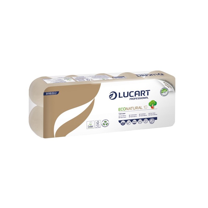 Carta igienica EcoNatural - 9,5 cm x 19,8 mt - 15 gr - diametro 10 cm - 180 strappi - Lucart - pacco 10 rotoli - 82489