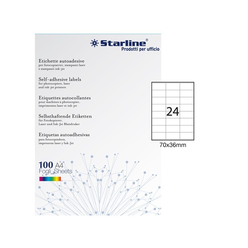 Etichette adesive - in carta - permanenti - 70 x 36 mm - 24 et/fg - 100 fogli - bianco - Starline - STL3023