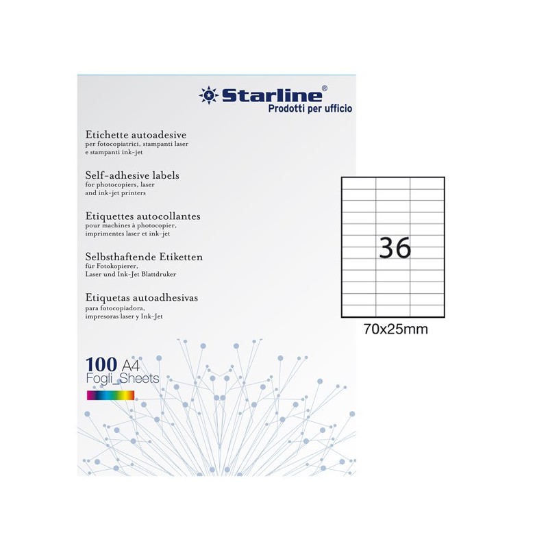 Etichette adesive - in carta - permanenti - 70 x 25 mm - 36 et/fg - 100 fogli - bianco - Starline - STL3053