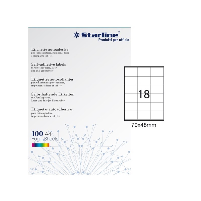 Etichette adesive - in carta - permanenti - 70 x 48 mm - 18 et/fg - 100 fogli - bianco - Starline - STL3026