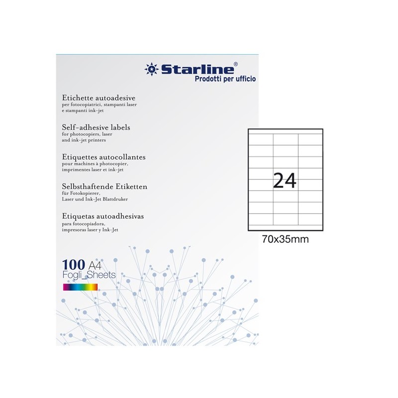 Etichette adesive - in carta - permanenti - 70 x 35 mm - 24 et/fg - 100 fogli - bianco - Starline - STL3054